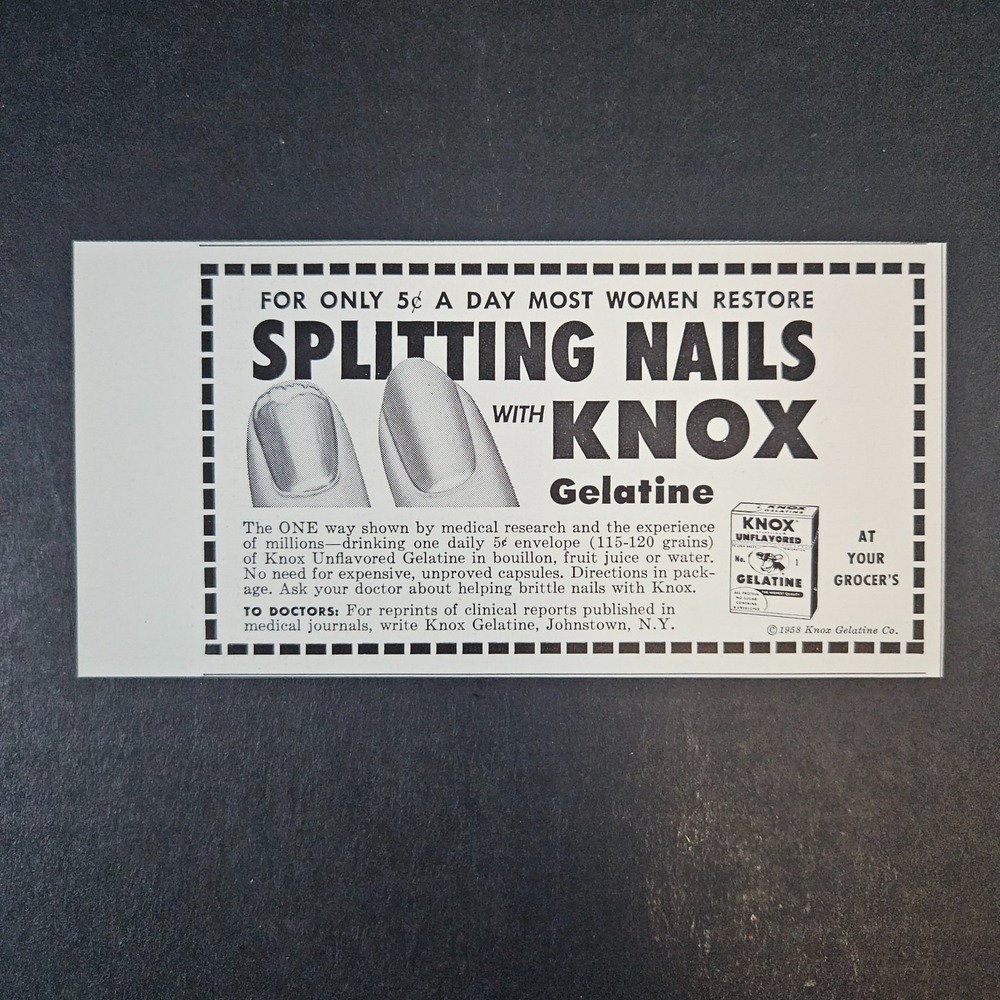 1958 Knox Gelatine Restore Splitting Nails Vintage Print Ad Johnstown NY‎ Drink